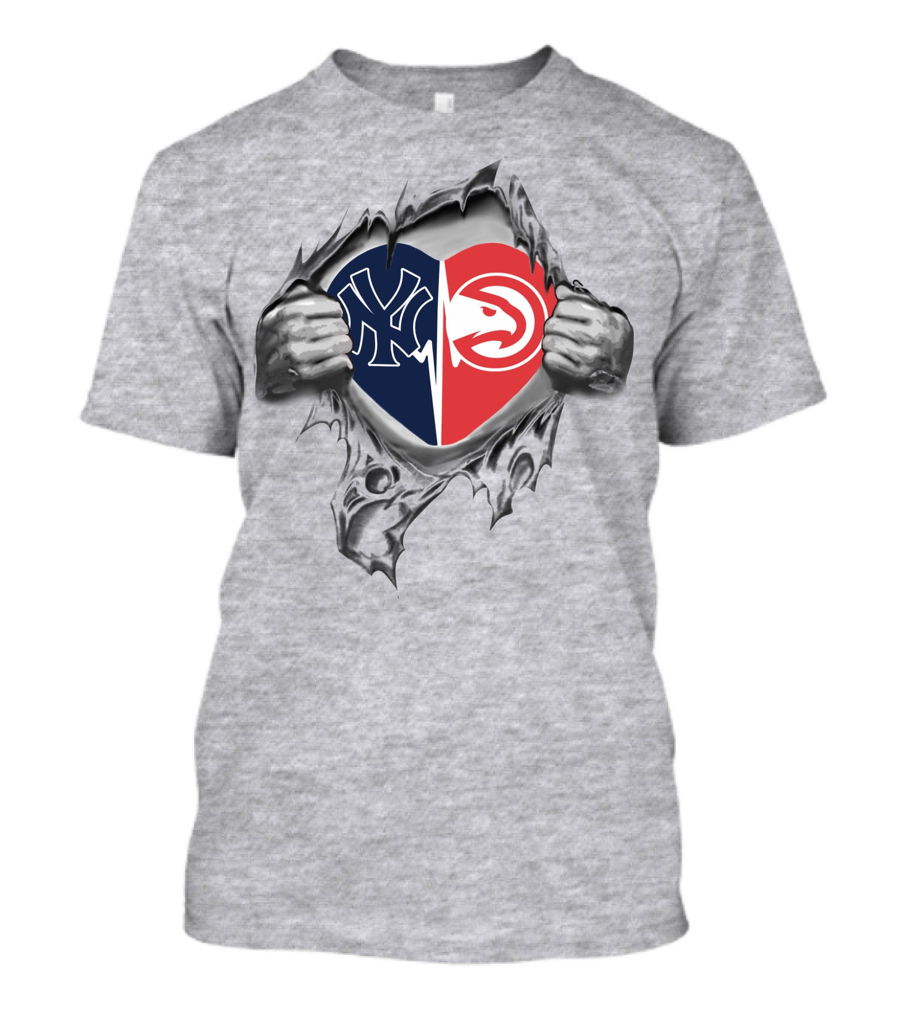 Yankees Atlanta Hawks Heart Logo Torn T-Shirt