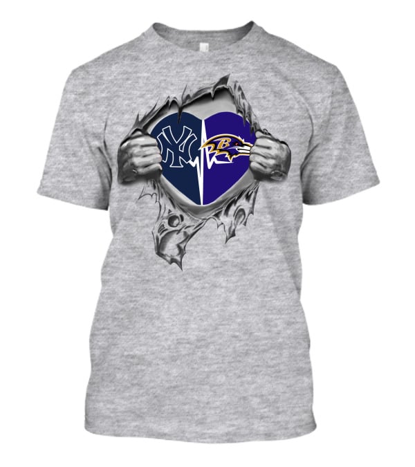 Yankees Baltimore Ravens Heart Split T-Shirt