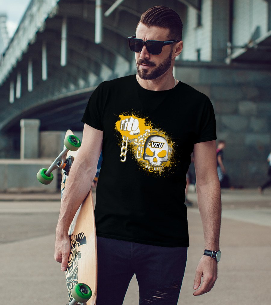 Vcu Rams Skull And Chains Fist T-Shirt