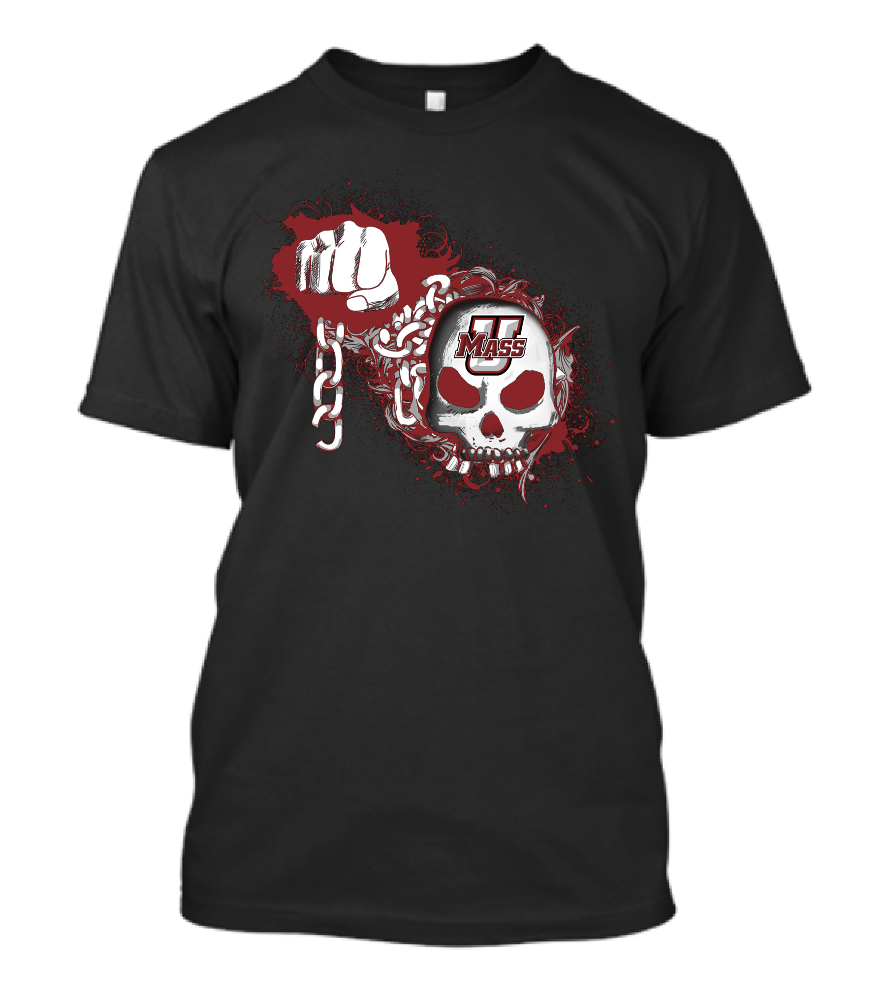 Umass Minutemen Skull And Chain Fist T-Shirt