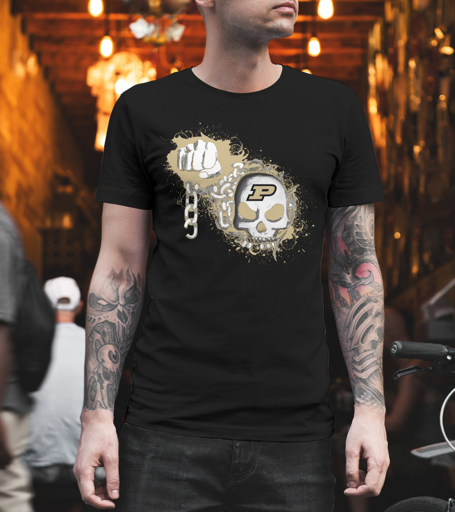 Purdue Boilermakers Skull And Fist With Chains Iconic P T-Shirt
