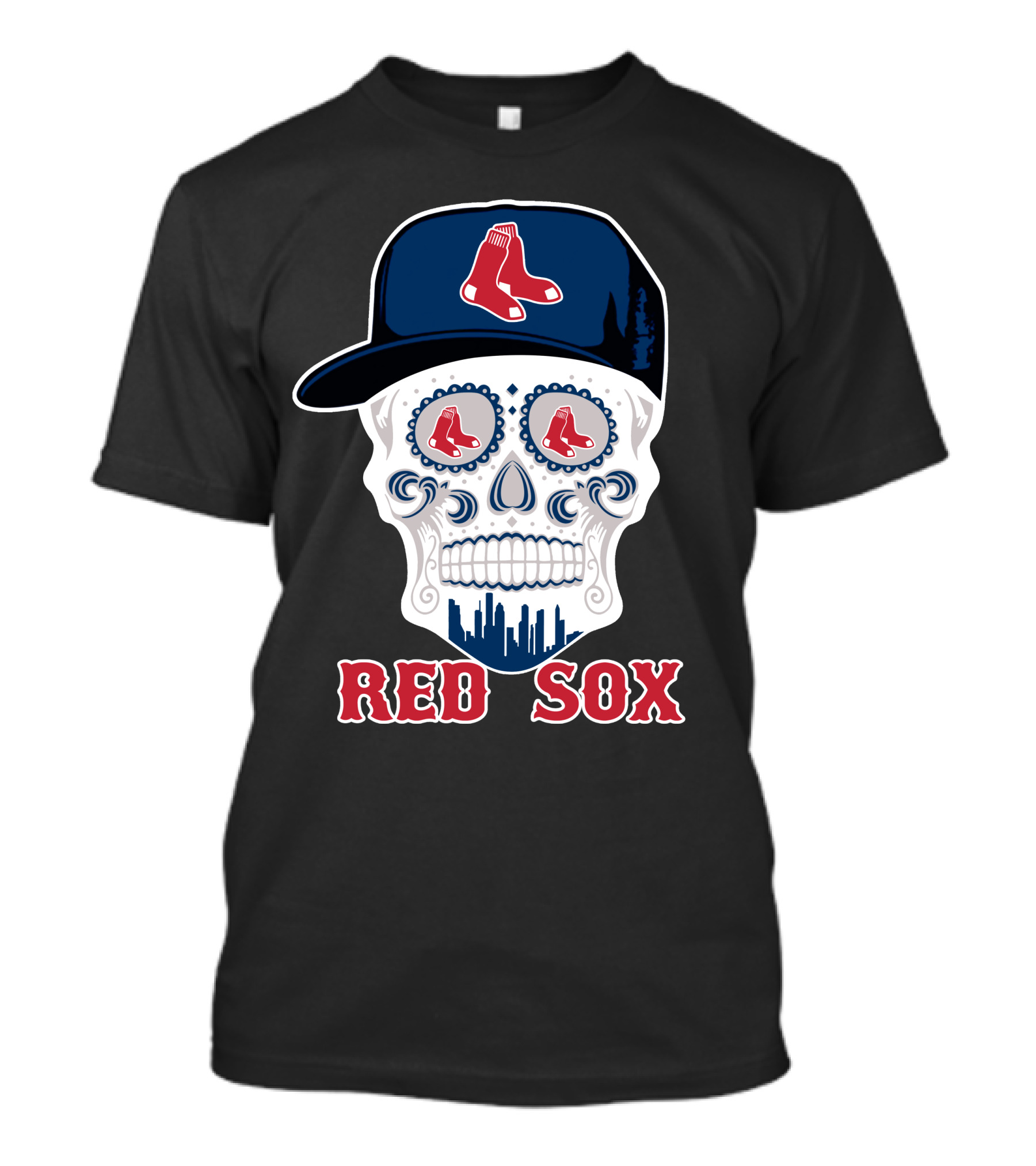 Boston Red Sox Skull With Hat T-Shirt