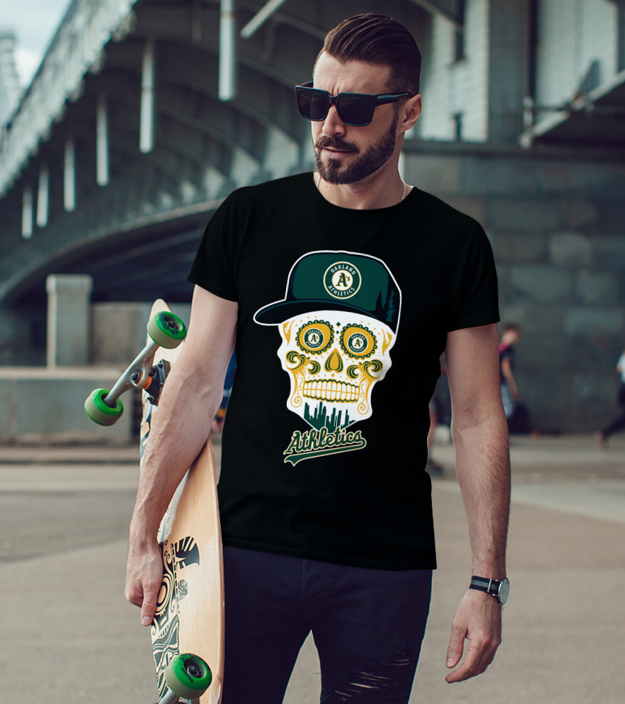 Oakland Athletics A's Skull Cityscape Funny T-Shirt