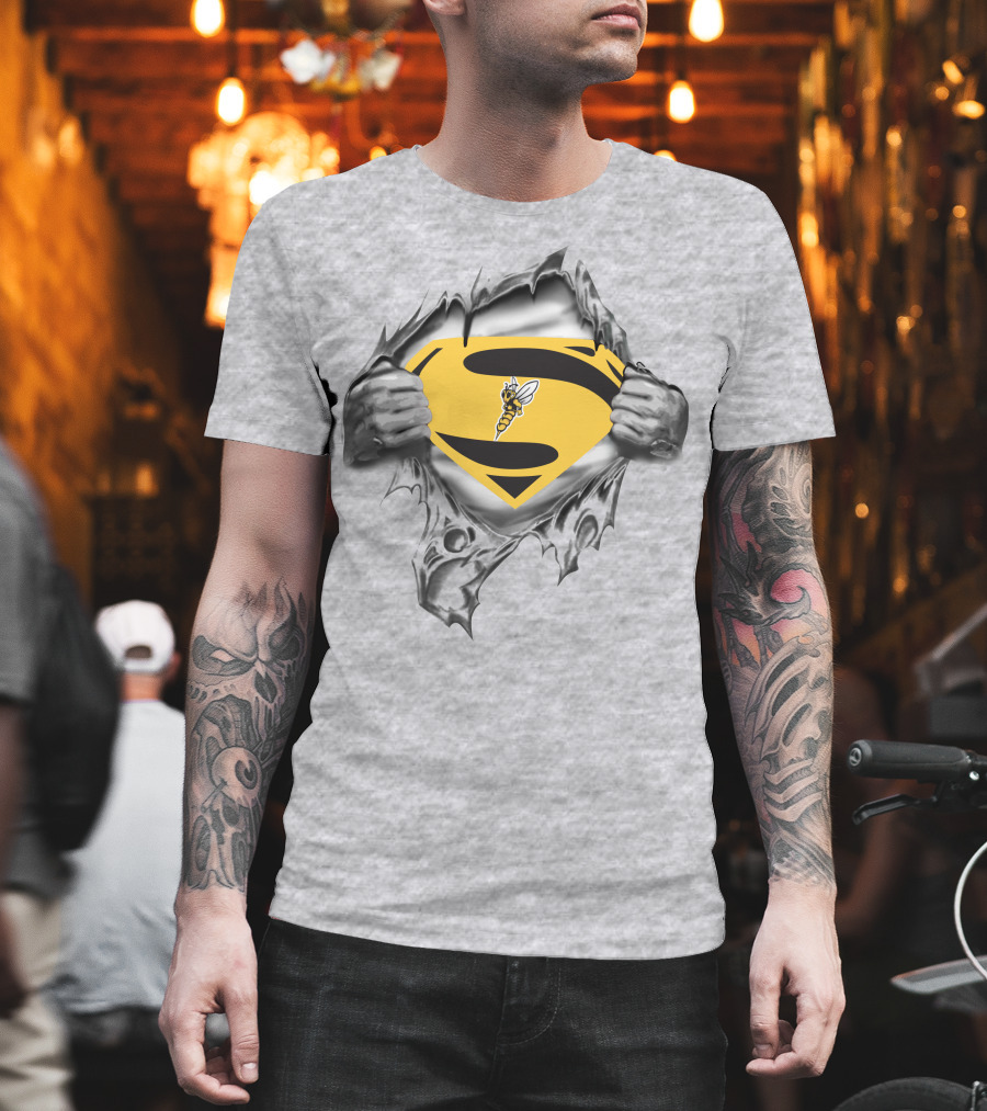 Superior Yellow Jackets Superman Logo Bee Emblem Gray T-Shirt