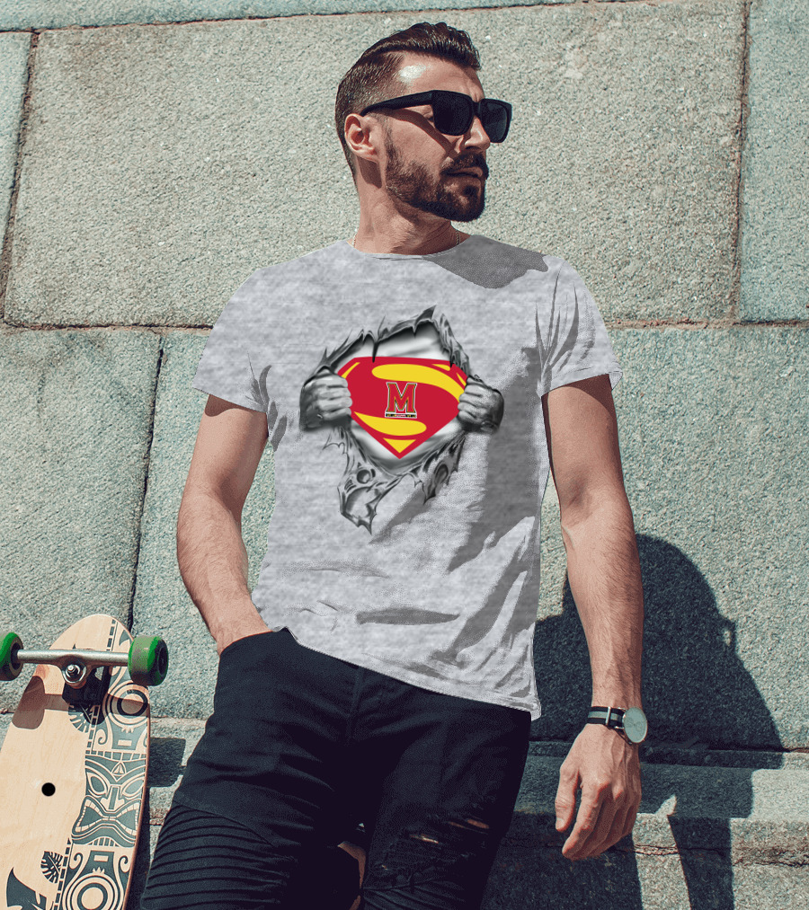 Maryland Terrapins Superman Logo 258 Graphic With Torn Chest T-Shirt