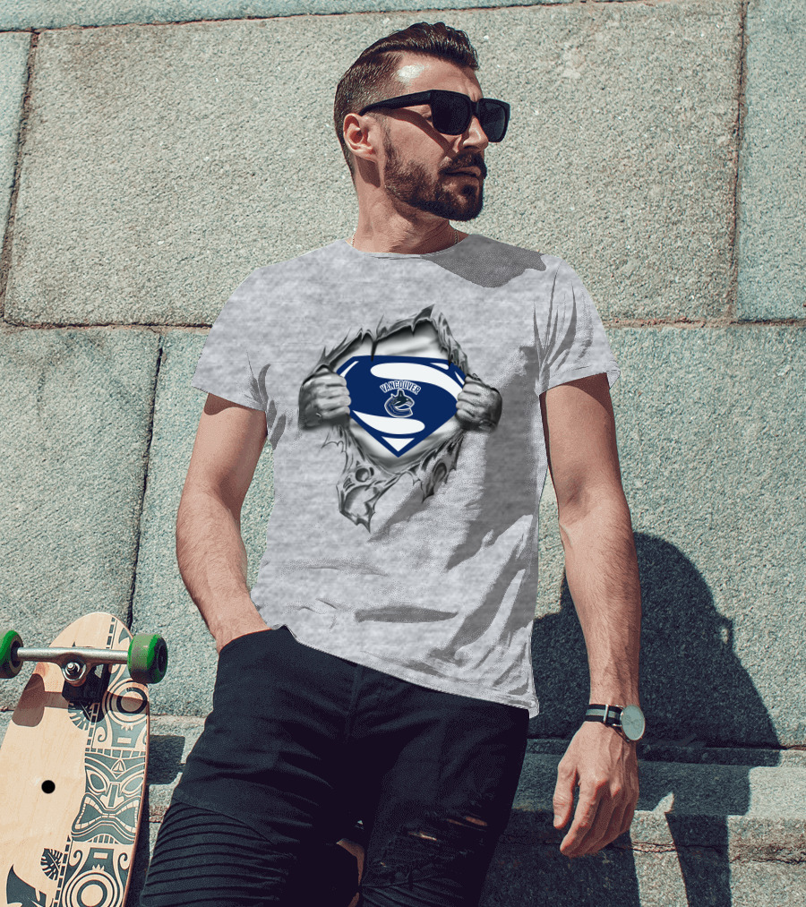Vancanucks '96 Superman Logo Nhl Team Fan Jersey T-Shirt