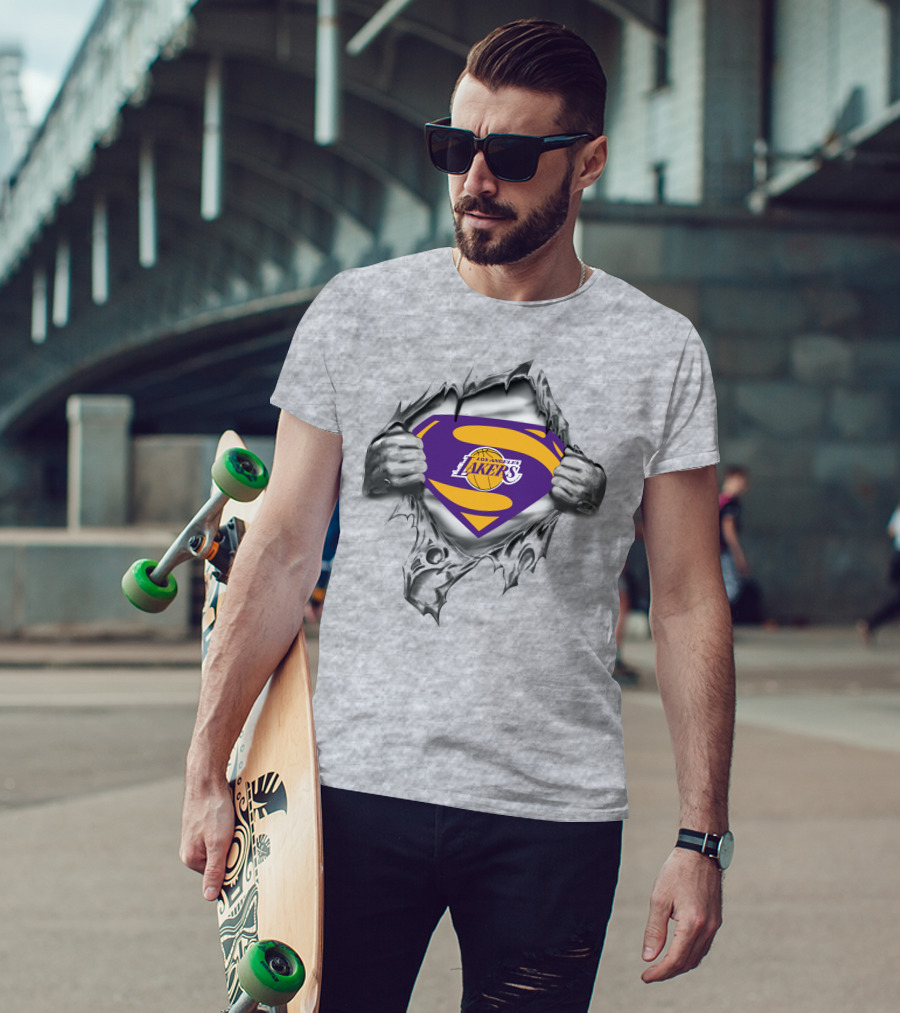Los Angeles Lakers Superman Logo Tear T-Shirt