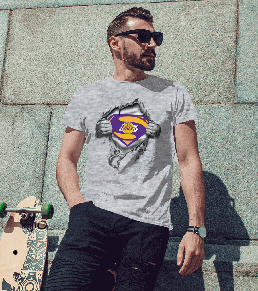 Los Angeles Lakers Superman Logo Tear T-Shirt