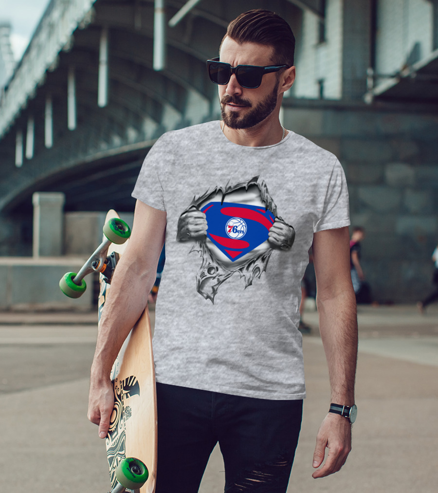 Superman Philadelphia 76ers Logo Hands Rip 69 T-Shirt