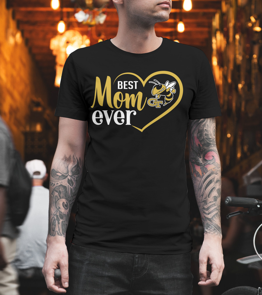 Georgia Tech Yellow Jackets Best Mom Ever Heart And Mascot T-Shirt
