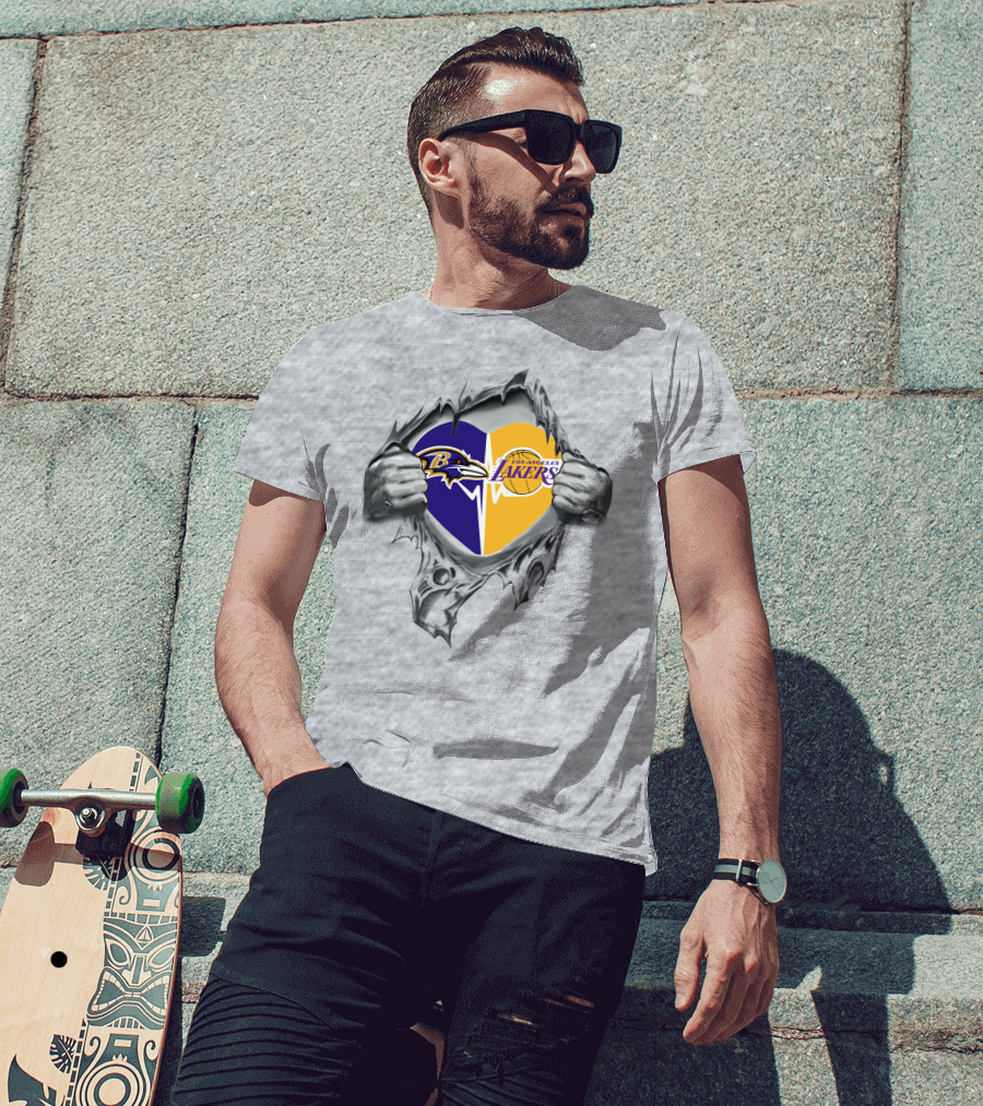 Lakers Baltimore Ravens Heart In My Hands T-Shirt