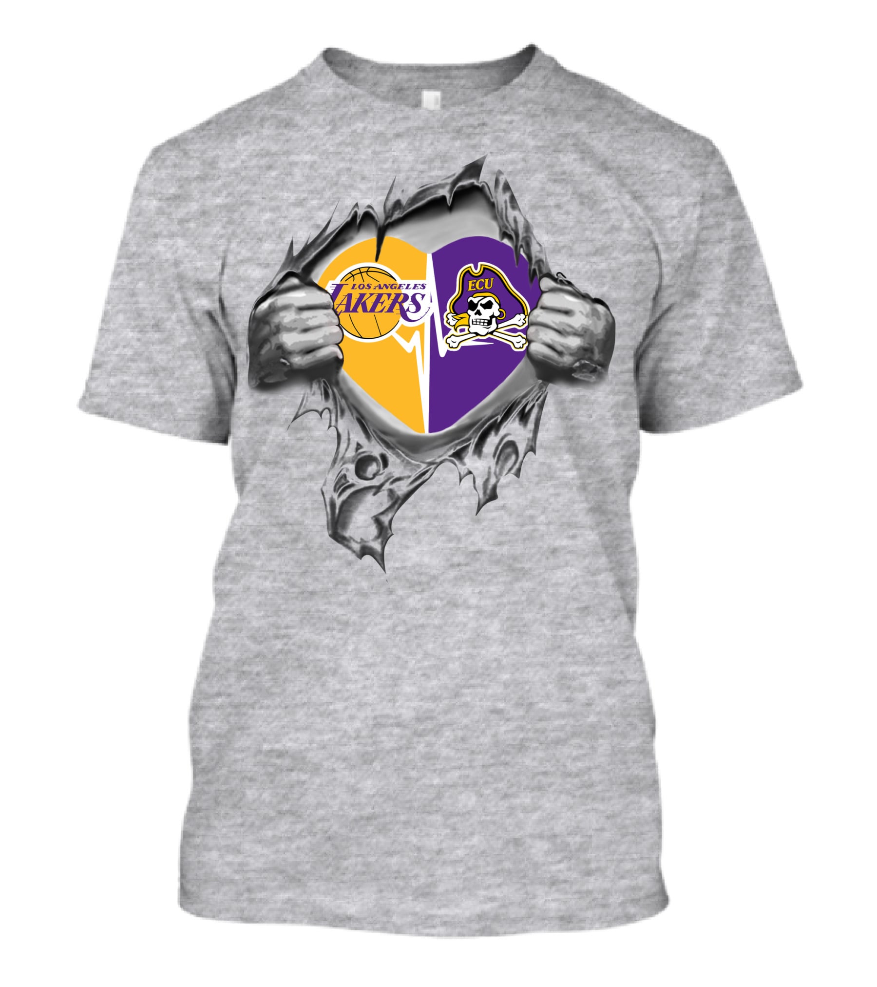 Los Angeles Lakers Ecu East Carolina Pirates Heart Logo Fusion T-Shirt