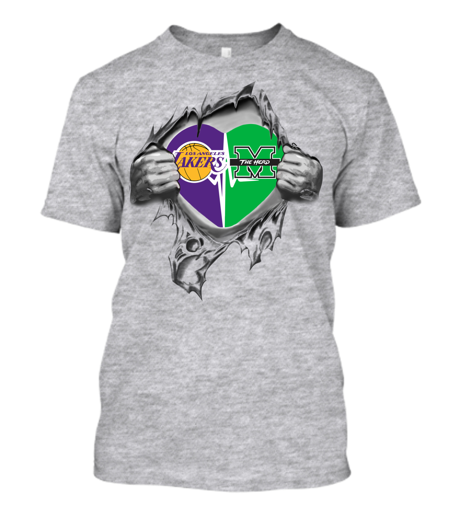 Los Angeles Lakers Marshall Thundering Herd Heart Tear T-Shirt