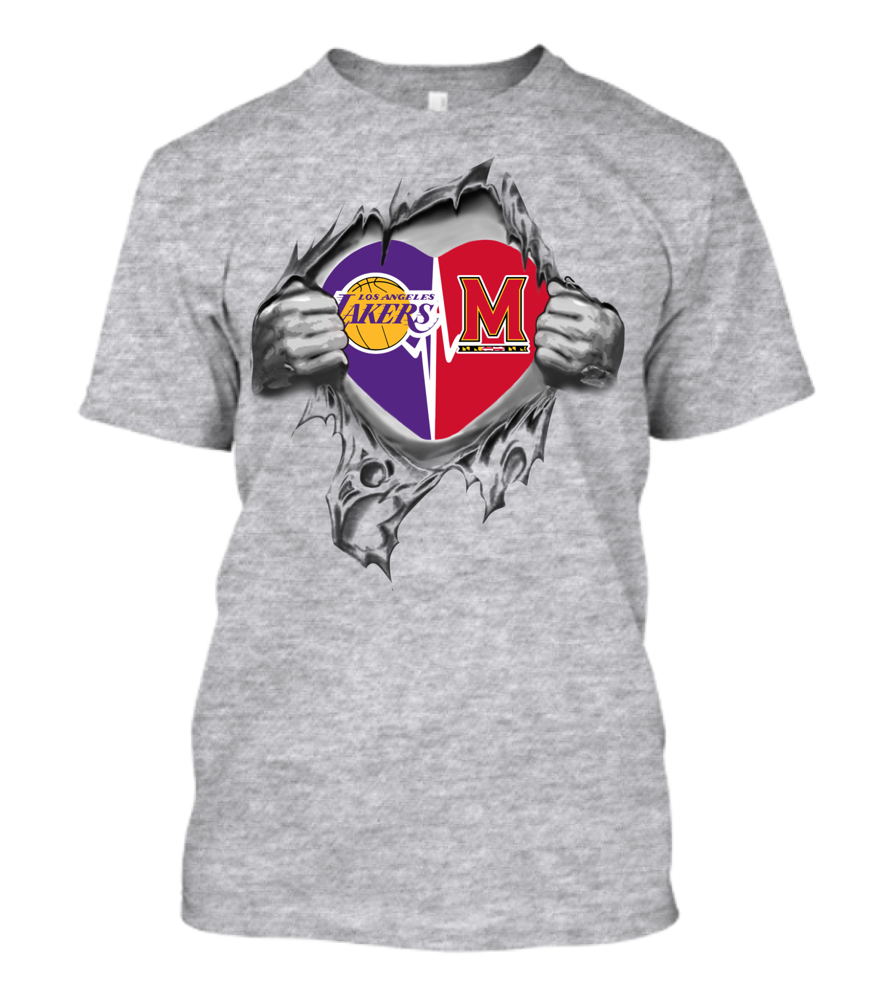 Los Angeles Lakers Maryland Terrapins Heart Torn T-Shirt