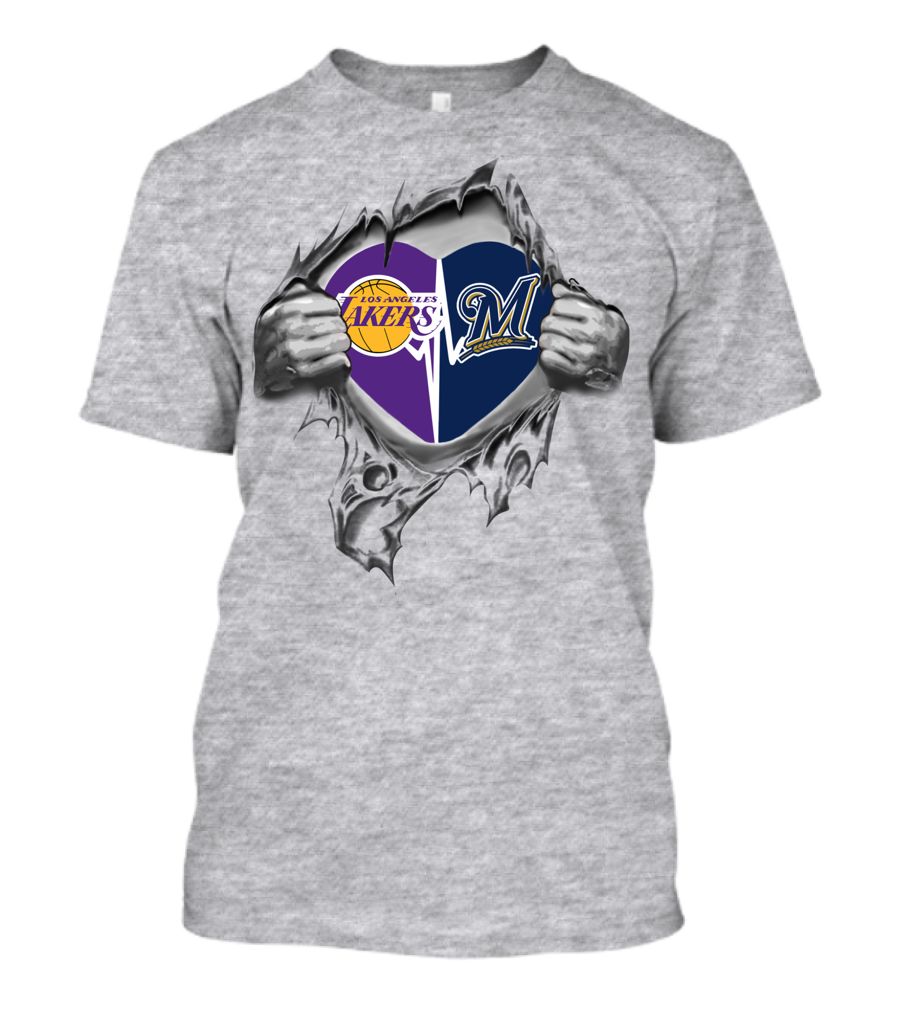 Los Angeles Lakers Milwaukee Brewers Heart Logo Fusion T-Shirt