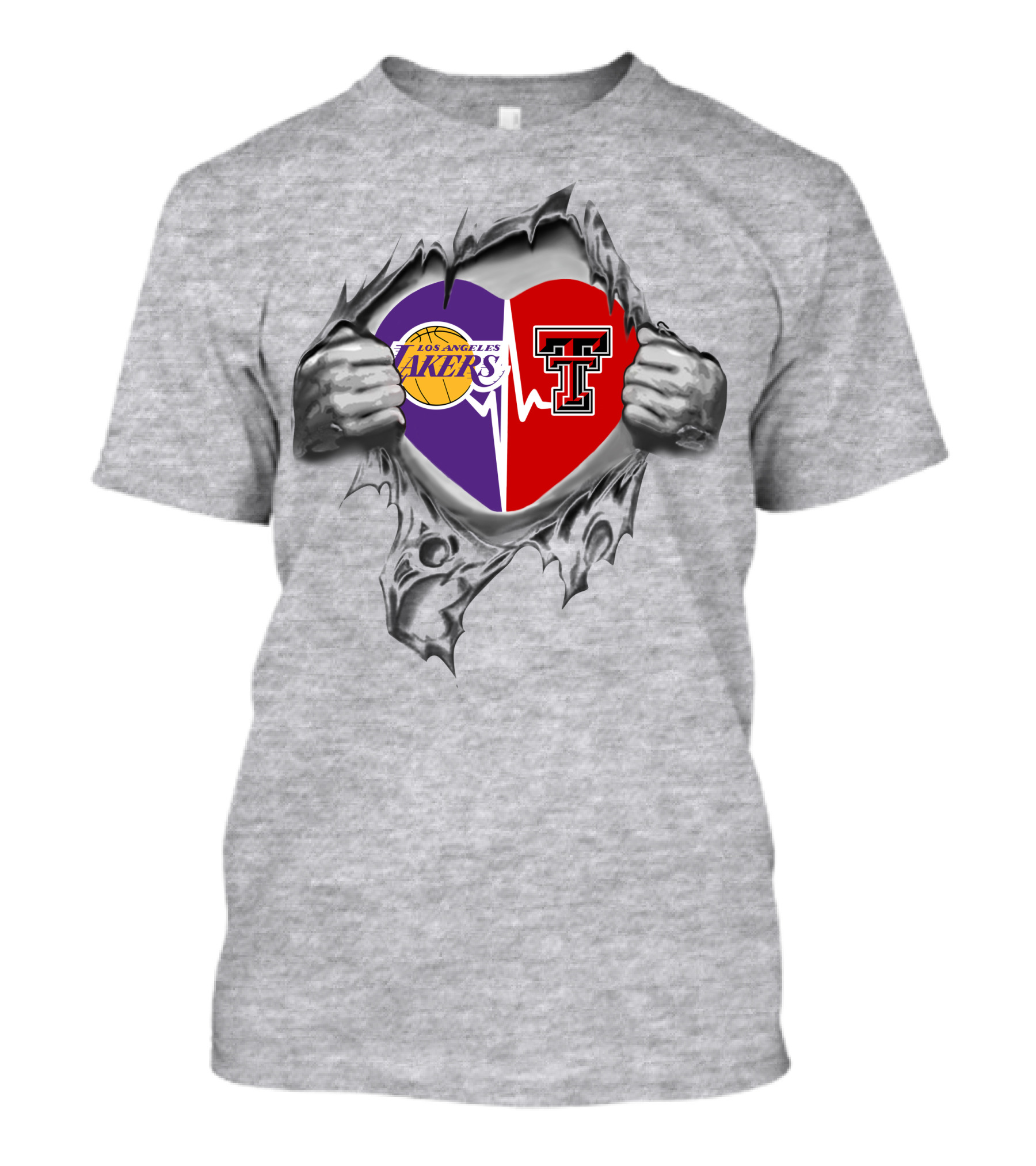 Los Angeles Lakers Texas Tech Red Raiders Heartbeat United T-Shirt