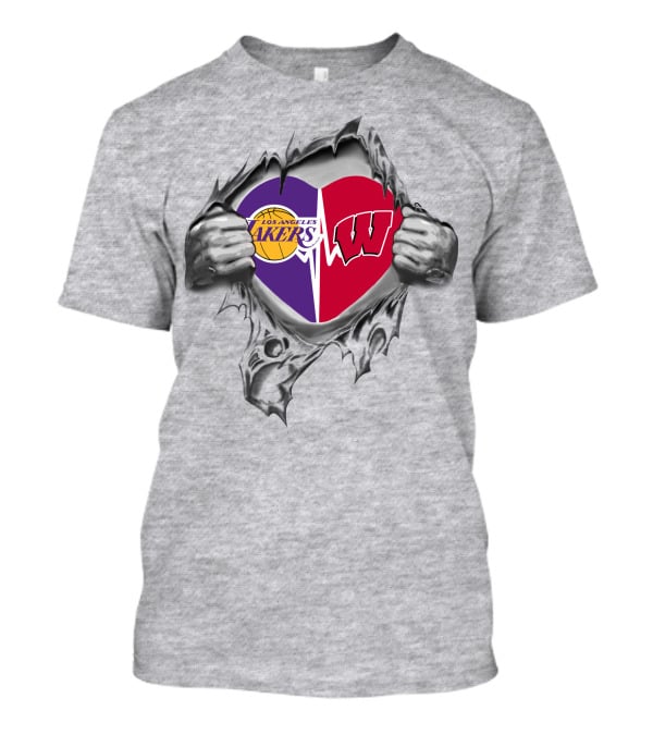 Los Angeles Lakers Wisconsin Badgers Heartbeat Fusion T-Shirt