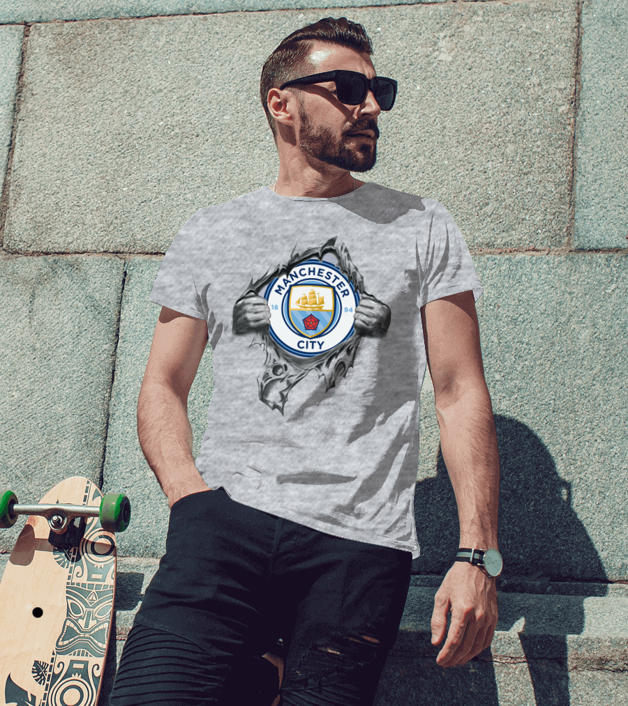 Manchester City Super Fan Crest Tear Revealed T-Shirt