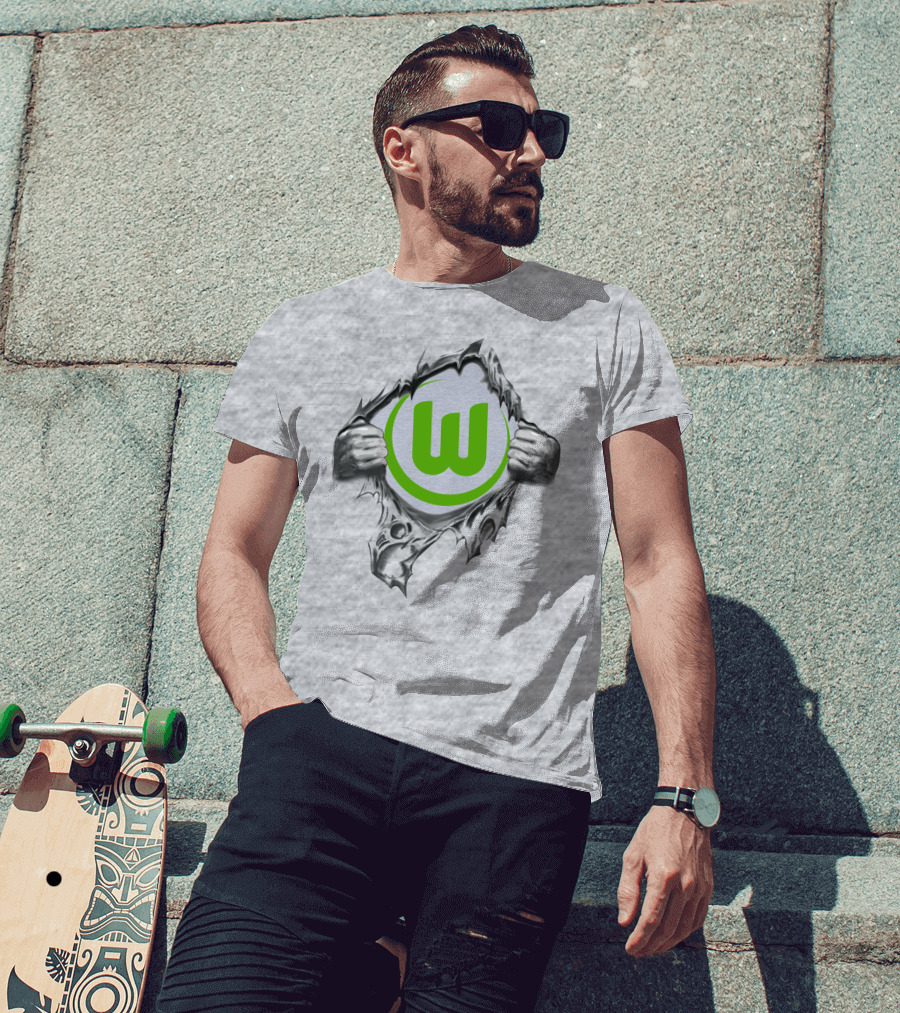 Vfl Wolfsburg Super Fan Tearing Through T-Shirt