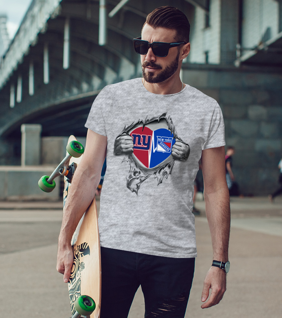 New York Giants Rangers Heart Fan Pride T-Shirt