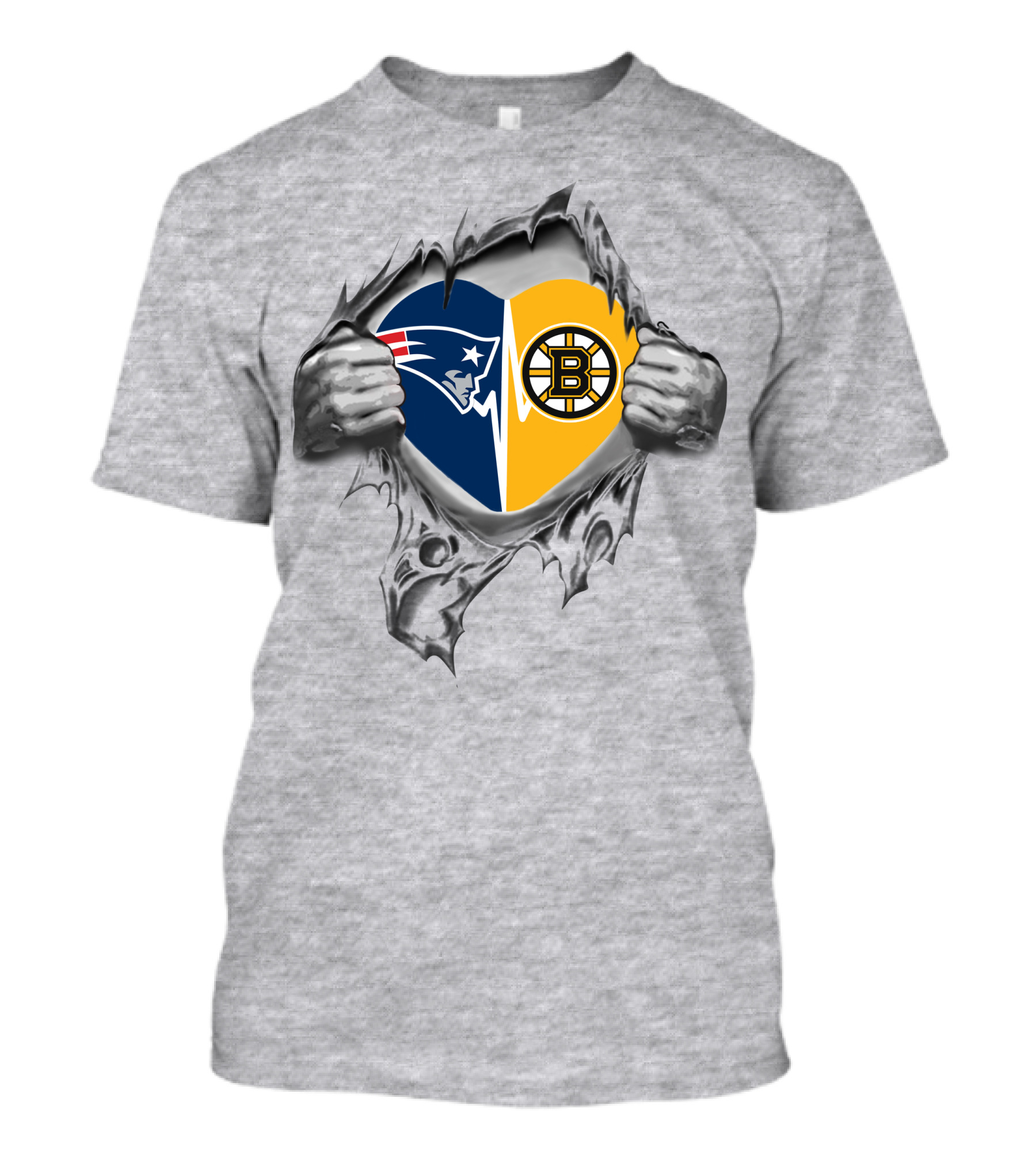 Patriots Bruins It's In My Heart Split Logo Heart T-Shirt