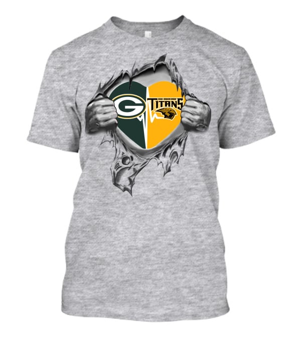 Green Bay Packers Uw-Oshkosh Titans Heart Rip T-Shirt