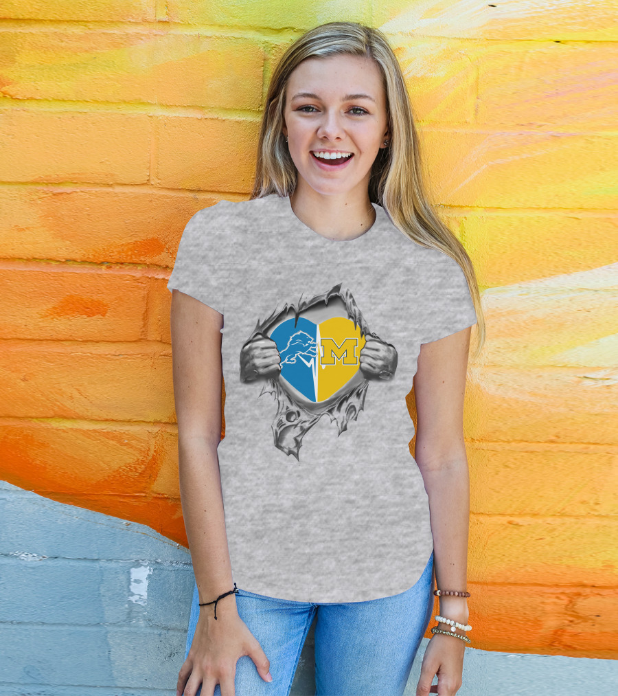 Lions Michigan Wolverines Heart Hands T-Shirt