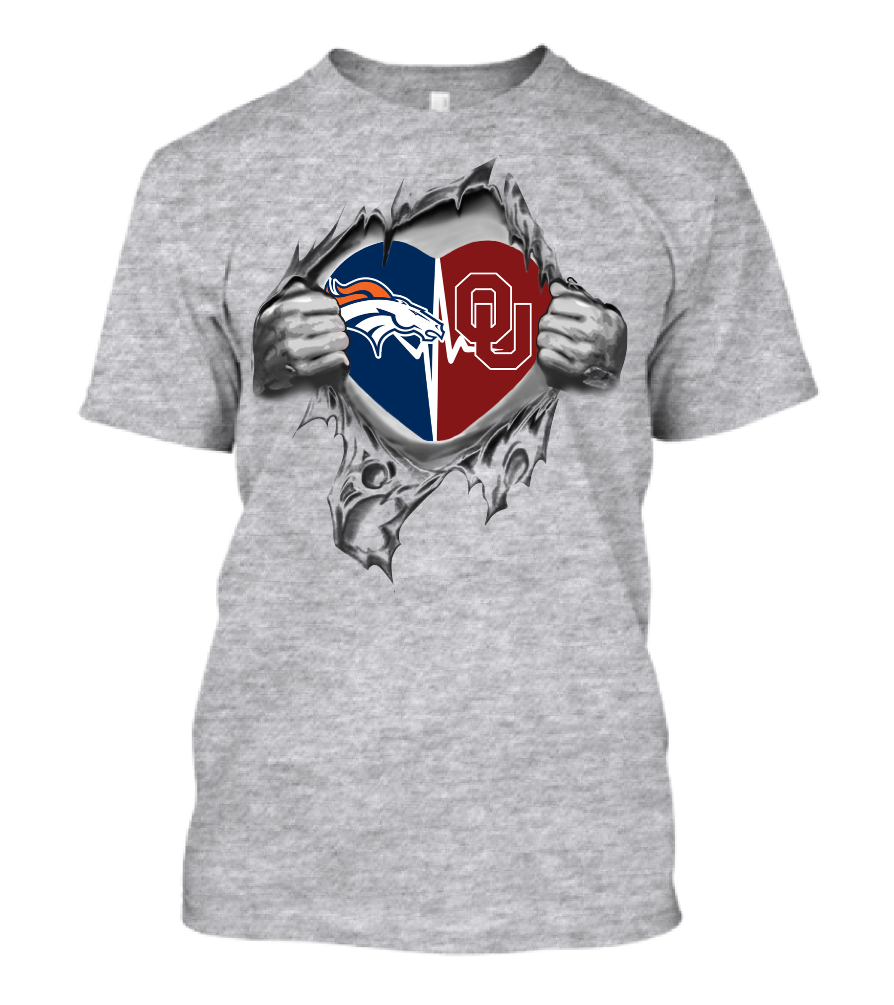 Broncos Oklahoma Sooners Heart Inside T-Shirt