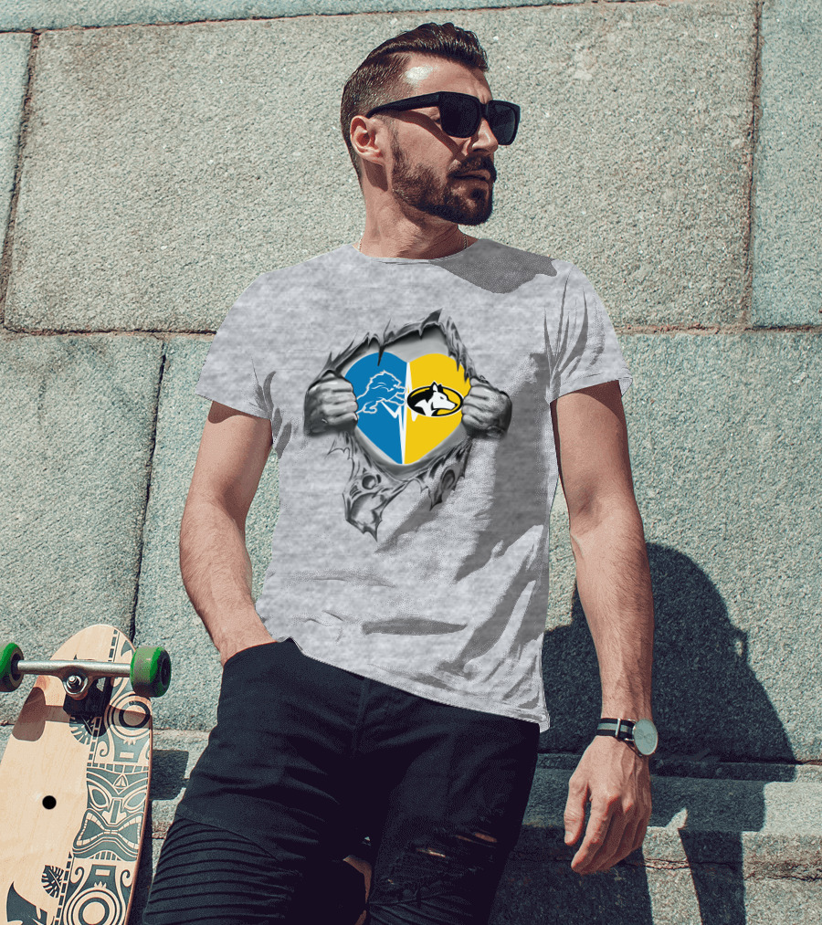 Lions Detroit Michigan Tech Huskies Heart T-Shirt