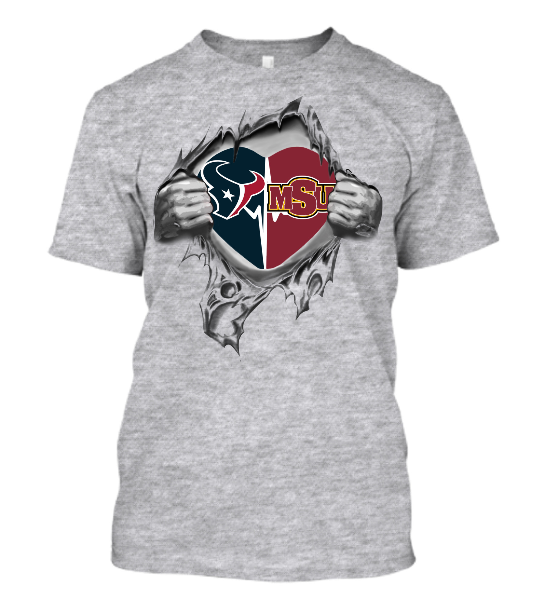 Texans Midwestern State Indians Heart Logo Combination T-Shirt