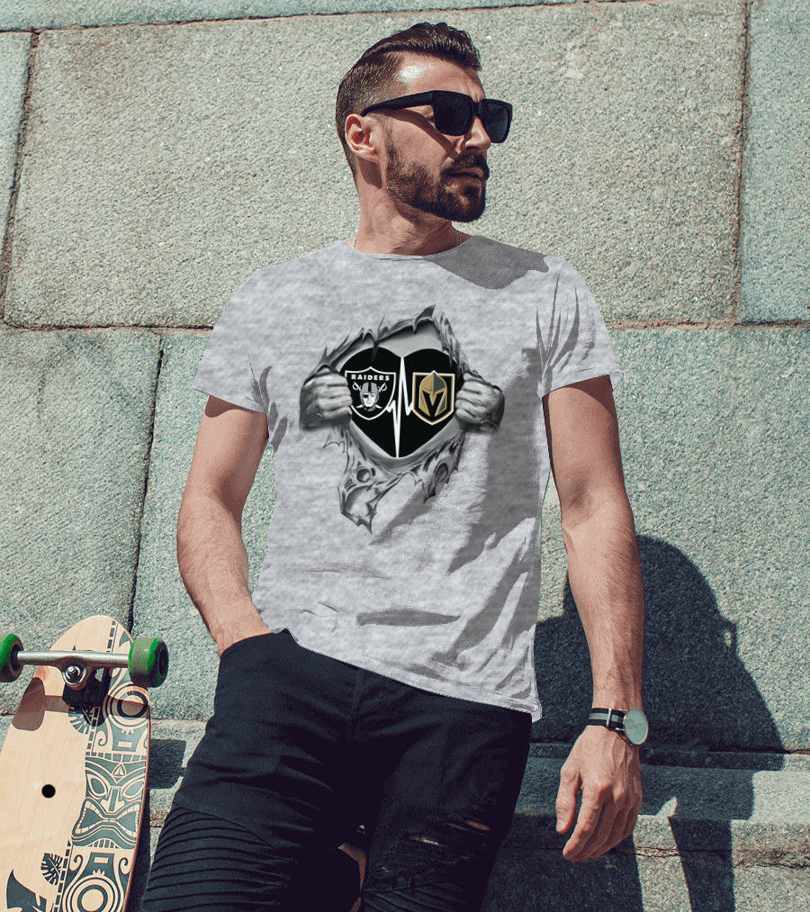 Raiders Vegas Golden Knights Heartbeat T-Shirt