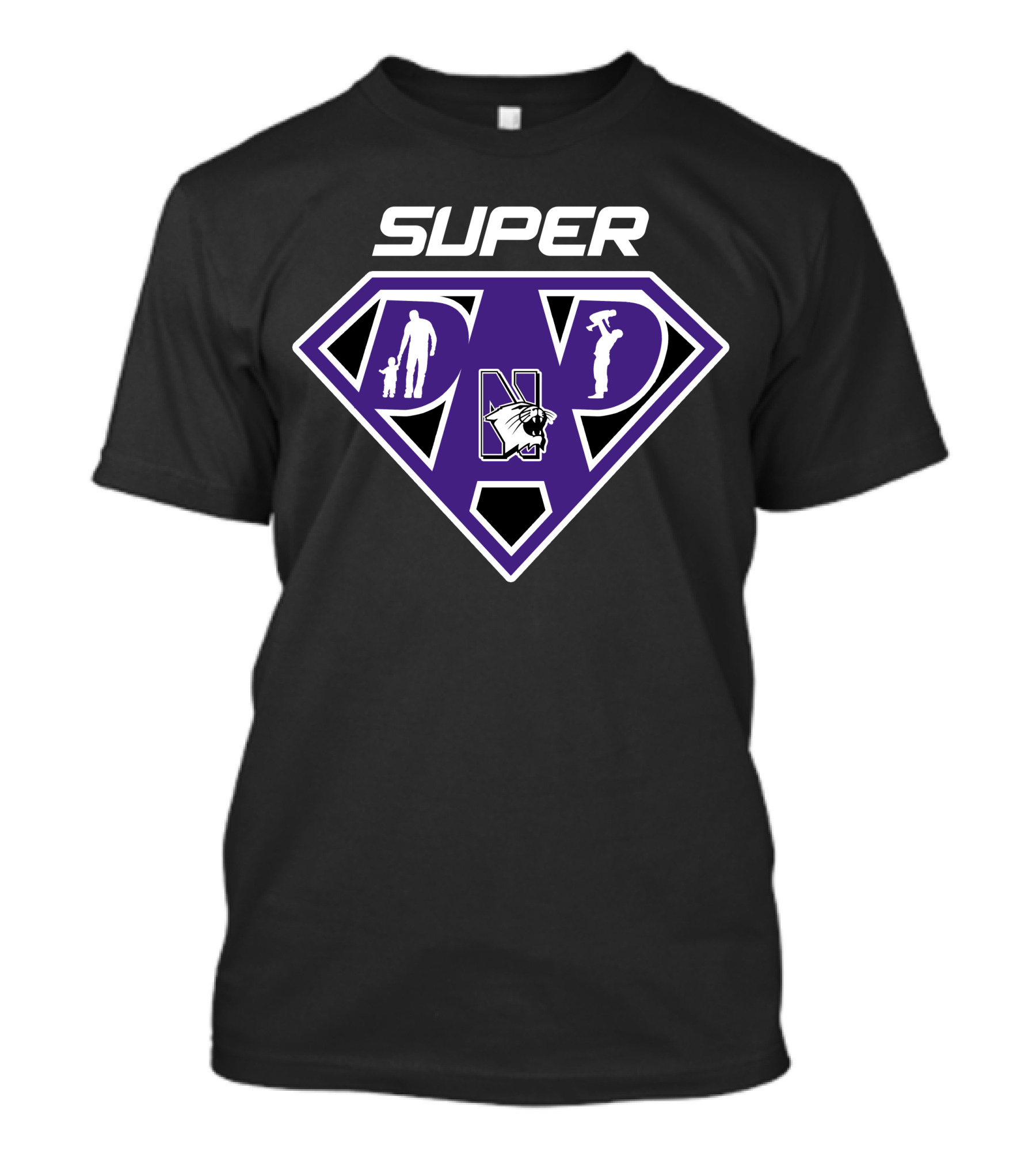 Northwestern Wildcats Super Dad Shield With Iconic Family And Tool Symbolism T-Shirt