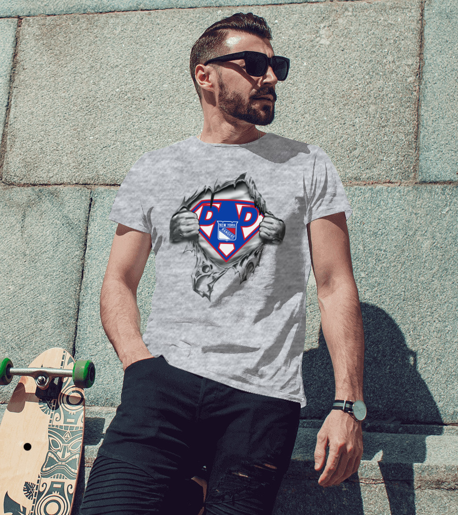 New York Rangers Super Dad Logo Superman Hands T-Shirt