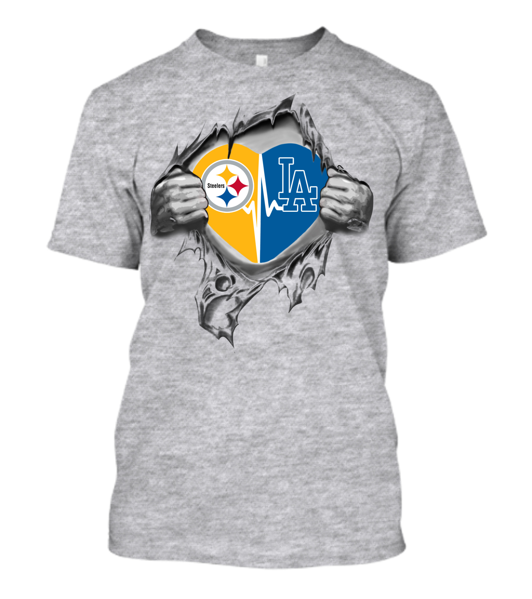 Steelers Dodgers Heartbeat Love Fans In My Heart T-Shirt
