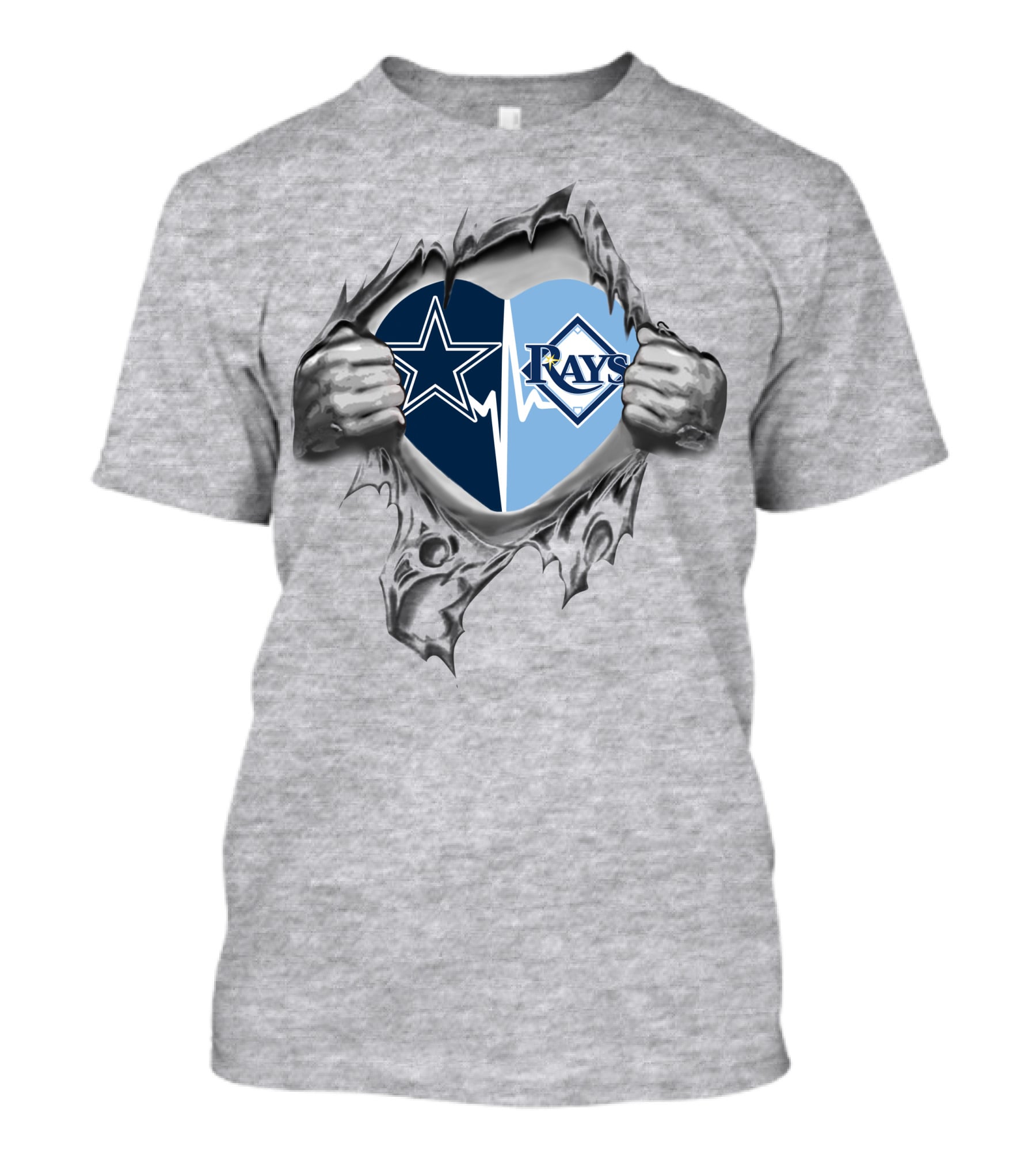 Cowboys Rays Heart Logo With Star And Diamond Symbol In Torn T-Shirt