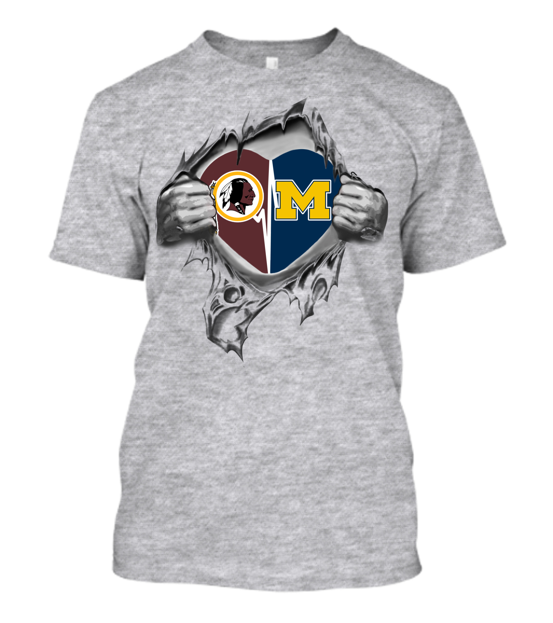 Redskins Michigan Wolverines Heart Symbol With Hands Revealing Loyalty T-Shirt