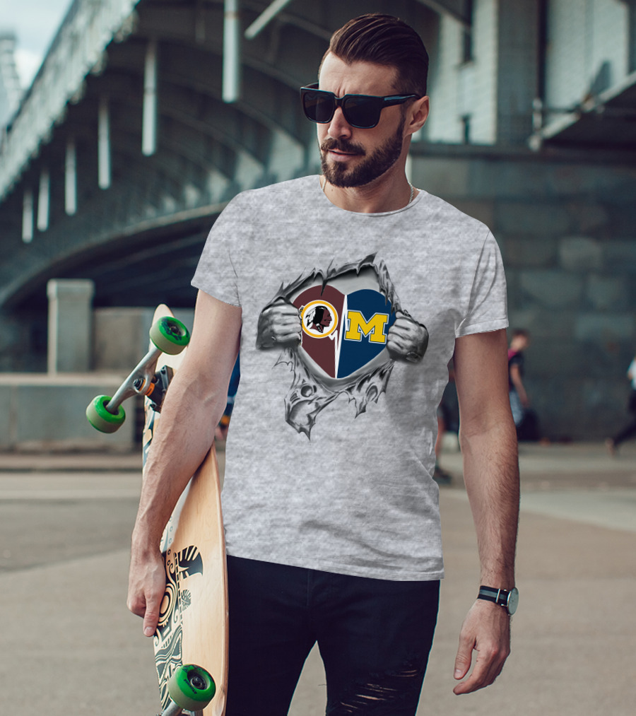 Redskins Michigan Wolverines Heart Symbol With Hands Revealing Loyalty T-Shirt