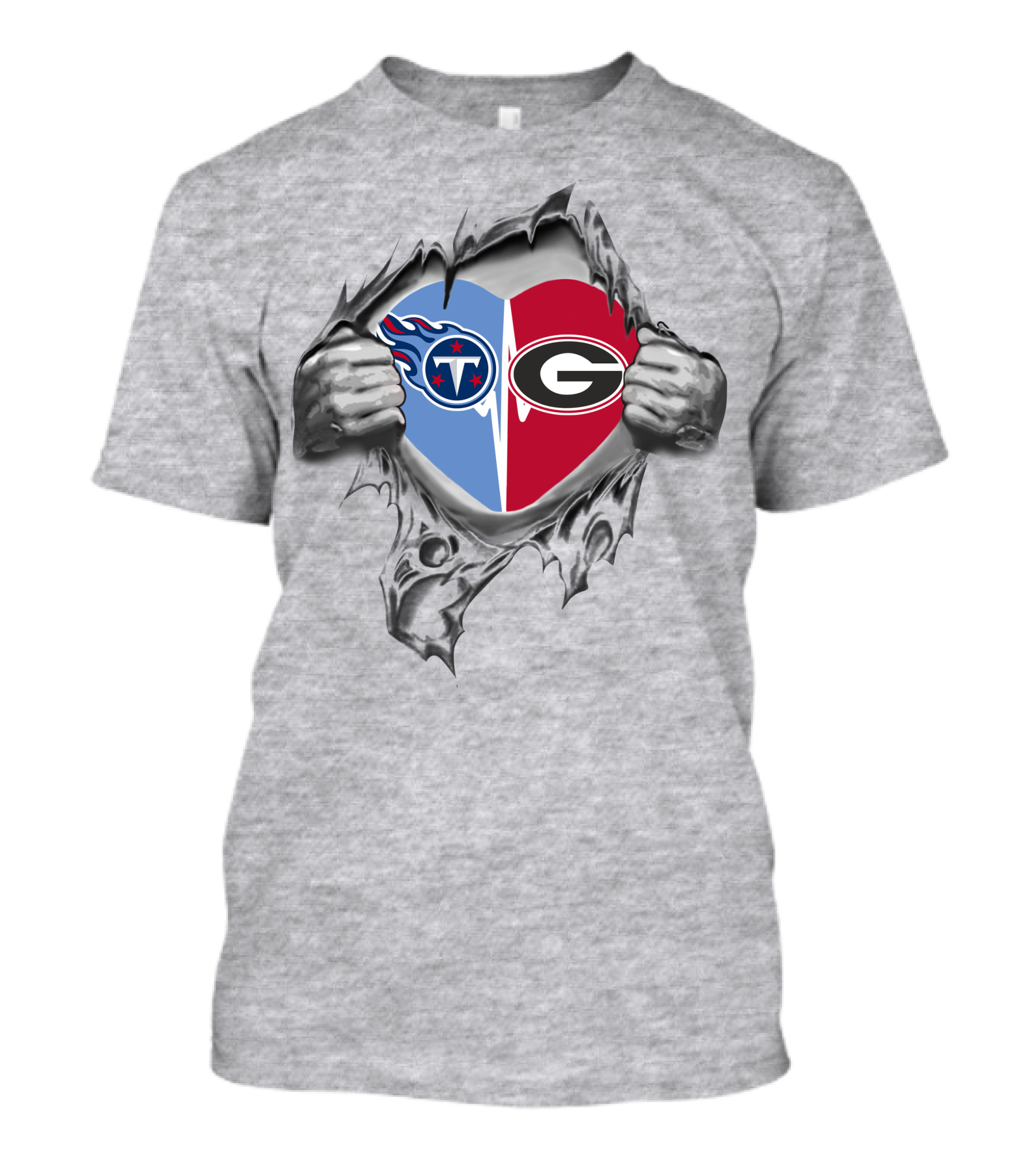 Titans Georgia Bulldogs Heart Logo Rip T-Shirt