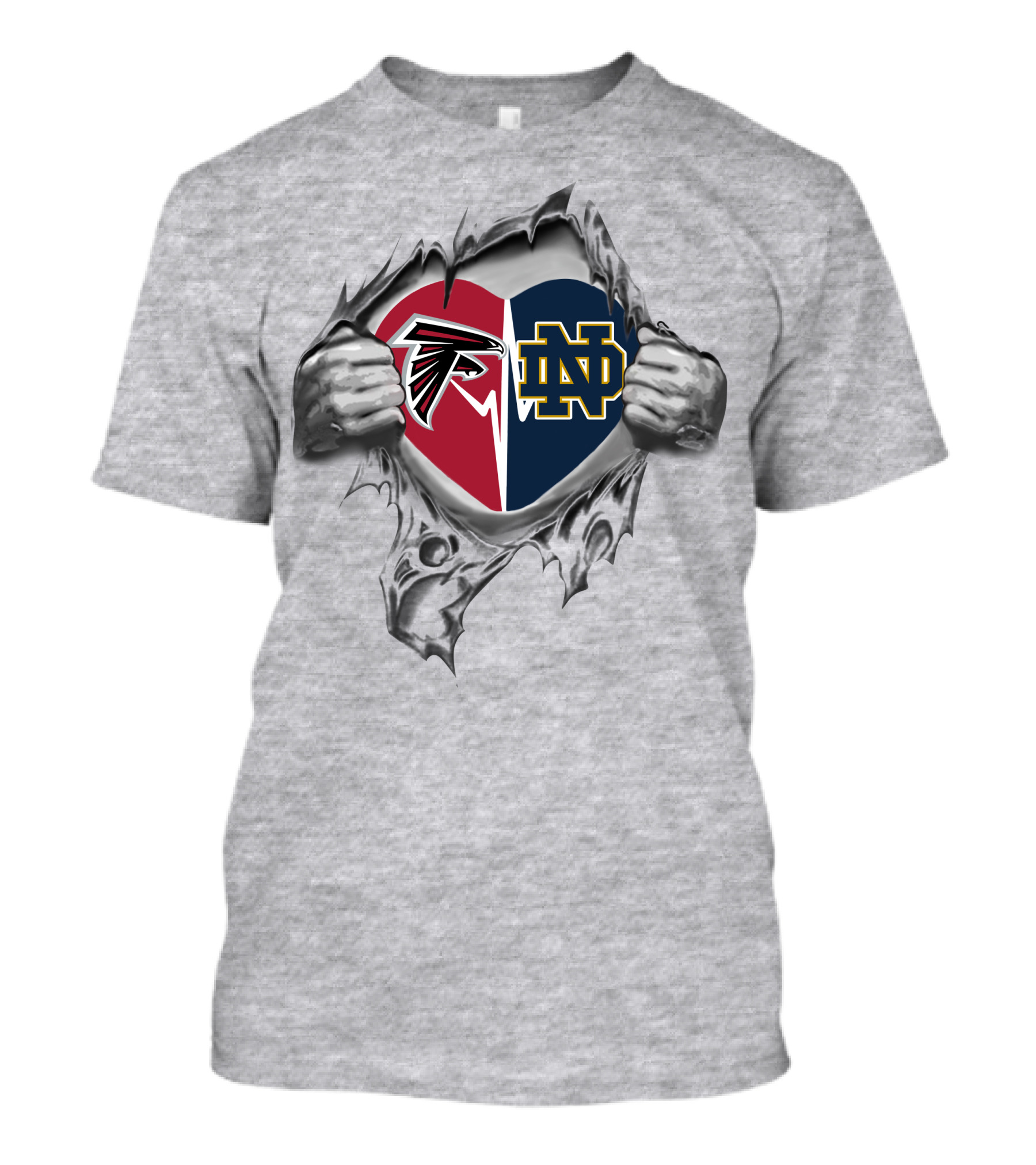 Falcons Notre Dame Fighting Irish Heart Logo Fusion T-Shirt