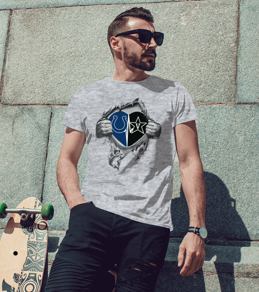 Colts Vanderbilt Commodores Heart Design Logo Fusion T-Shirt