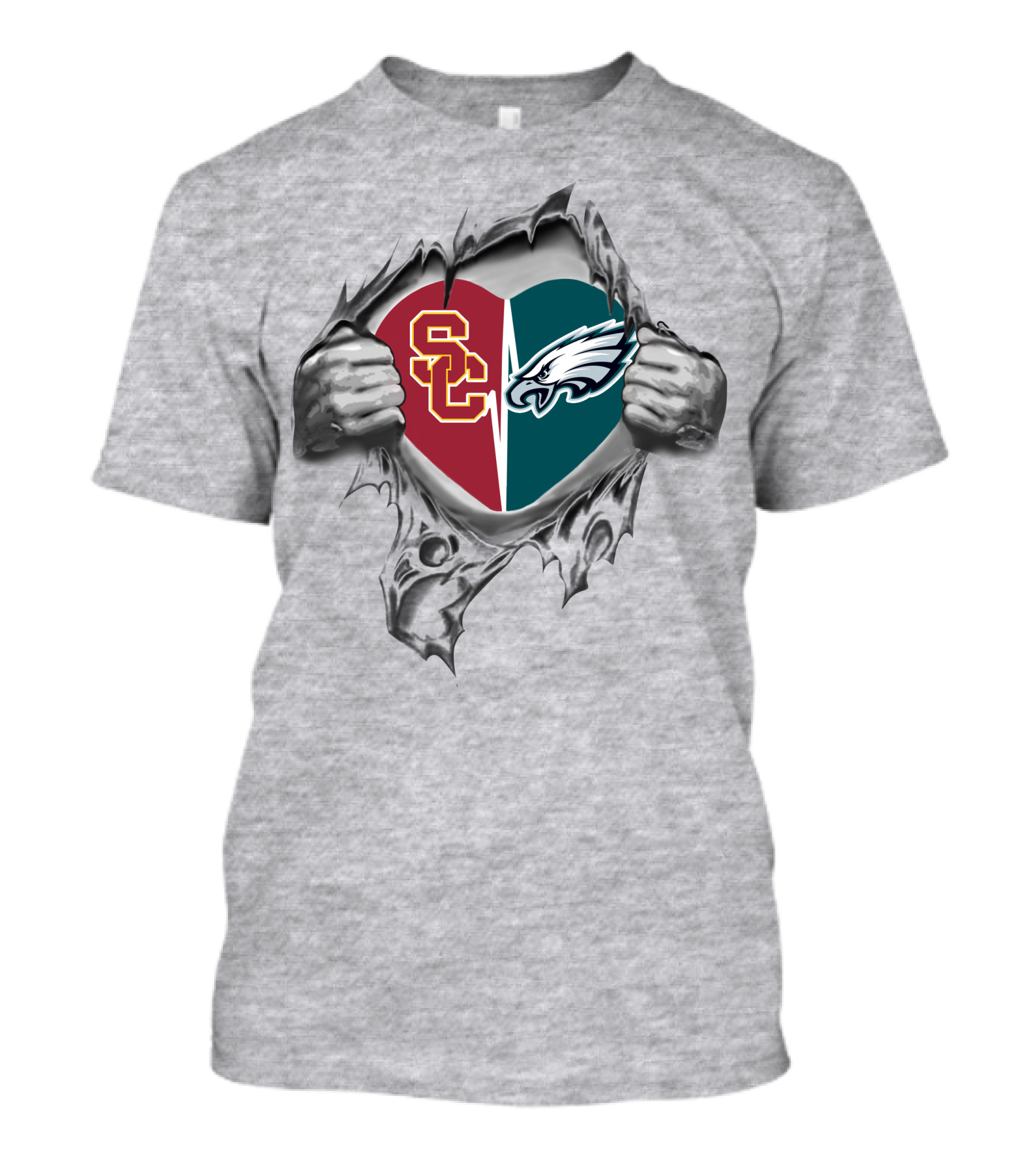 Eagles Usc Trojans Heart Logo Split T-Shirt
