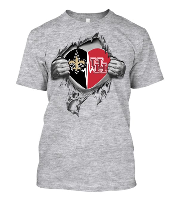 Saints Houston Cougars Heart Design With Fleur-De-Lis And Uh T-Shirt