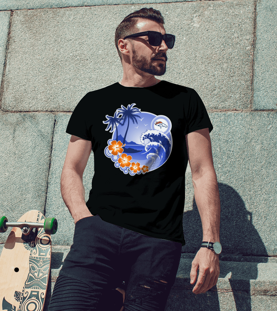 Denver Broncos Happy Holidays Tropical Beach Scene T-Shirt