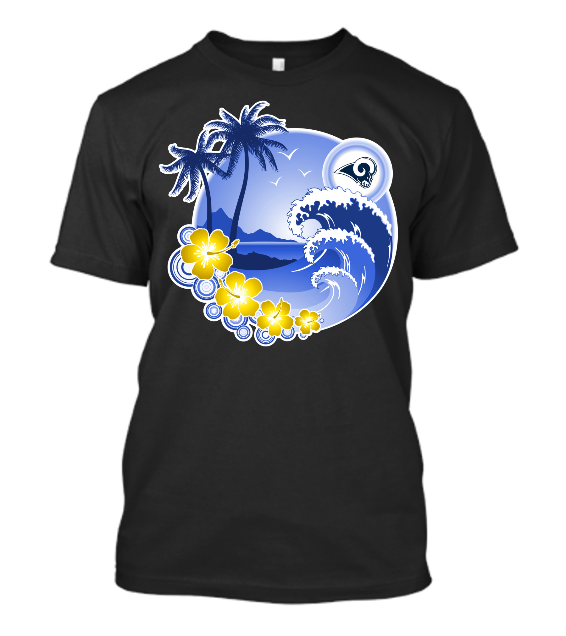 Los Angeles Rams Holiday Beach Waves And Palm Trees T-Shirt