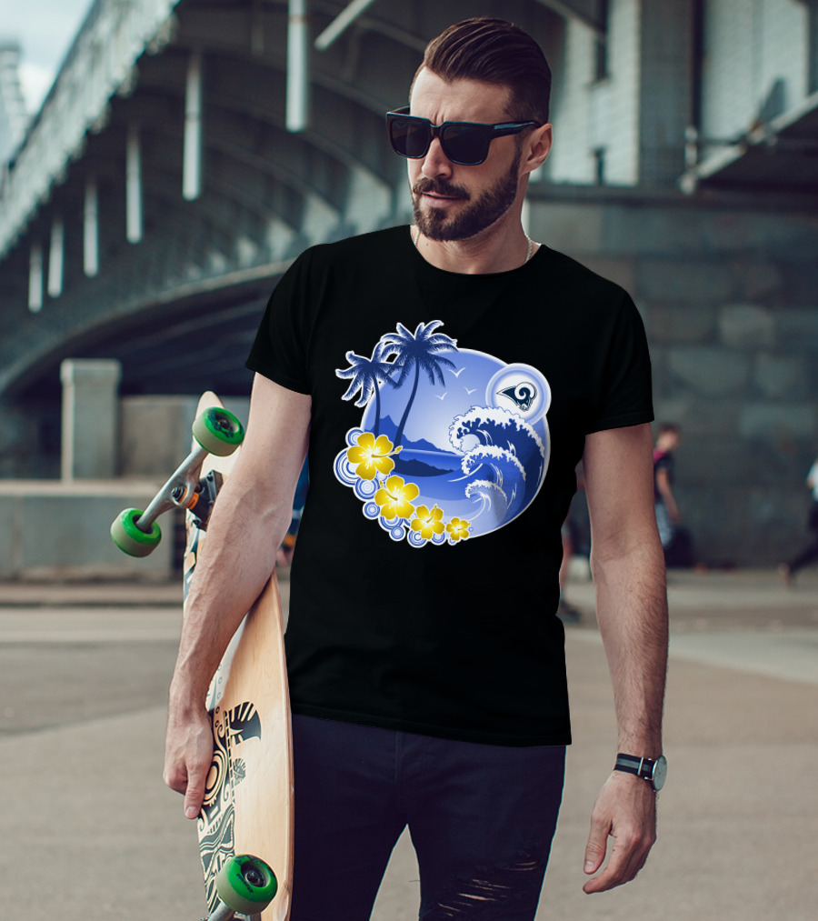 Los Angeles Rams Holiday Beach Waves And Palm Trees T-Shirt