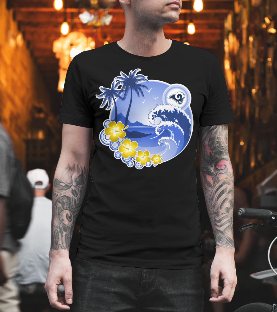 Los Angeles Rams Holiday Beach Waves And Palm Trees T-Shirt