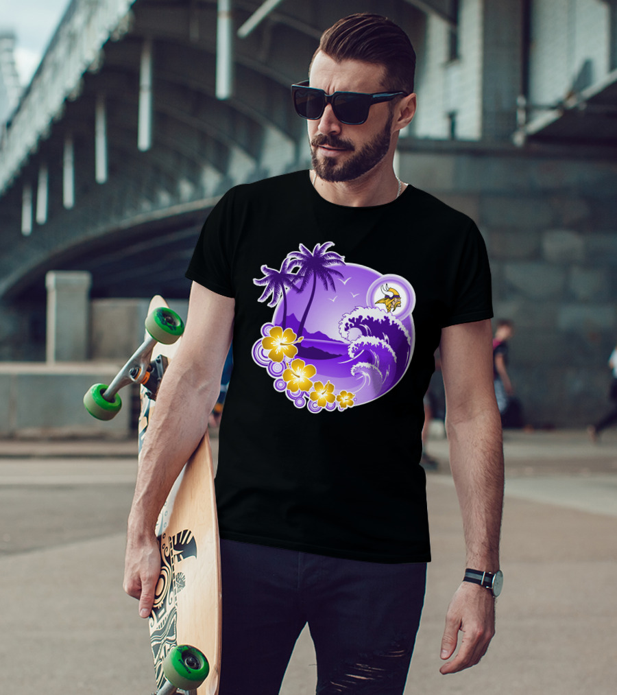 Minnesota Vikings Tropical Wave Happy Holidays T-Shirt