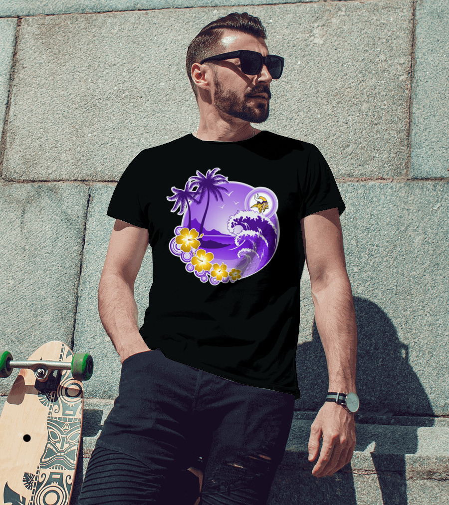 Minnesota Vikings Tropical Wave Happy Holidays T-Shirt