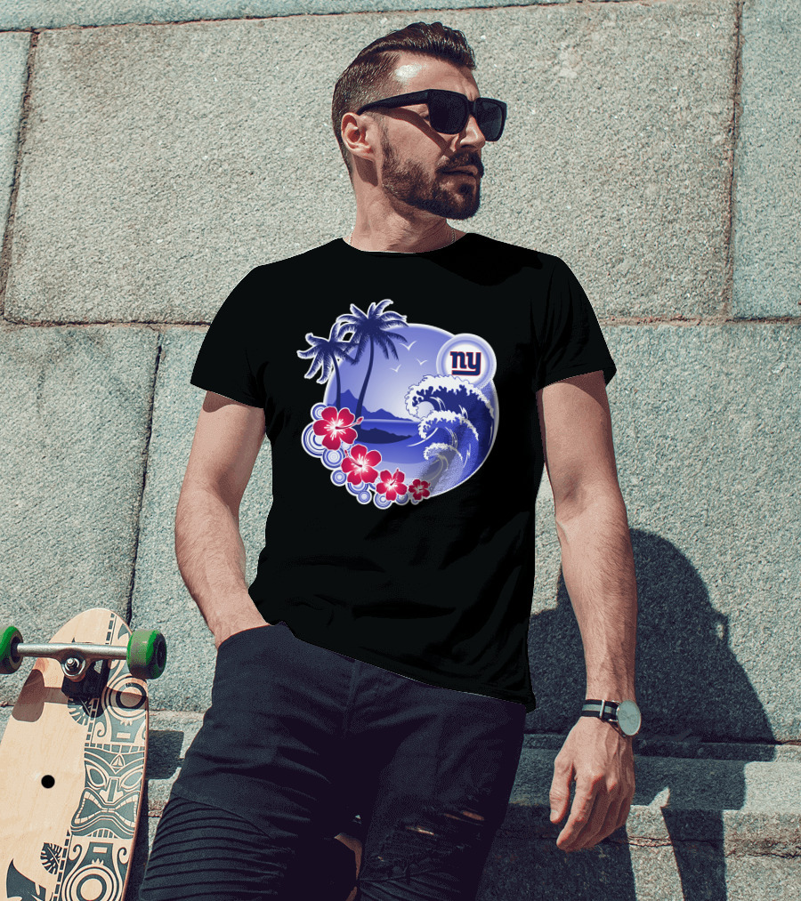 New York Giants Tropical Island Wave And Palm Trees T-Shirt