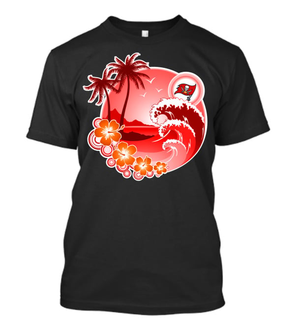 Tampa Bay Buccaneers Happy Holidays Tropical Beach Scene T-Shirt